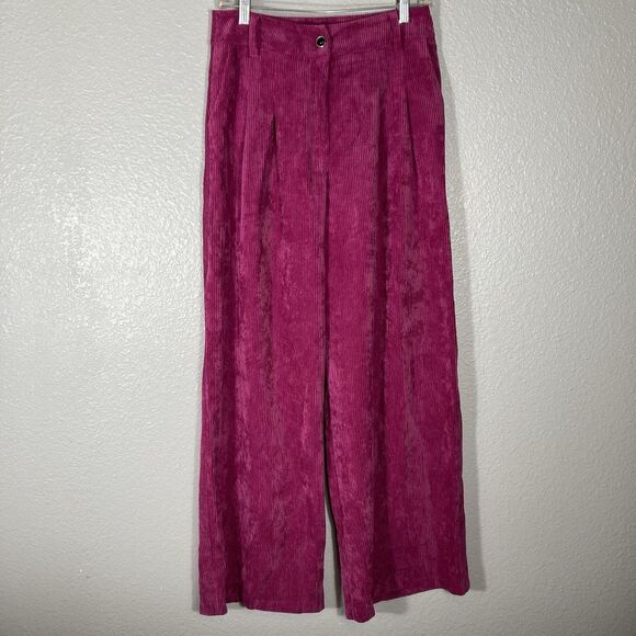 Q2 Pants - Womens Wide Leg Corduroy Trousers 27x30 Chino Pants Pink Fuchsia Vibrant Artsy